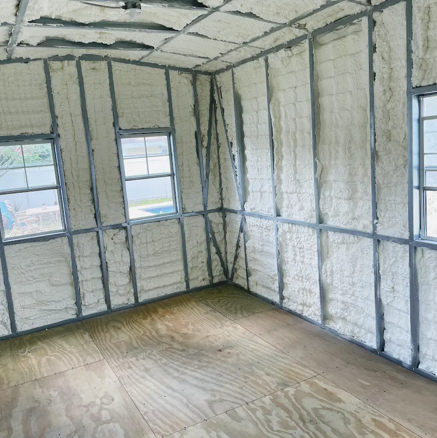 Closed-cell spray foam insulation applied to wall cavities in a residential project in McCordsville